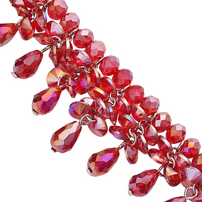 Red Aurora Borealis Glass Beaded Sparkle Necklace in Silvertone 18-20 Inches