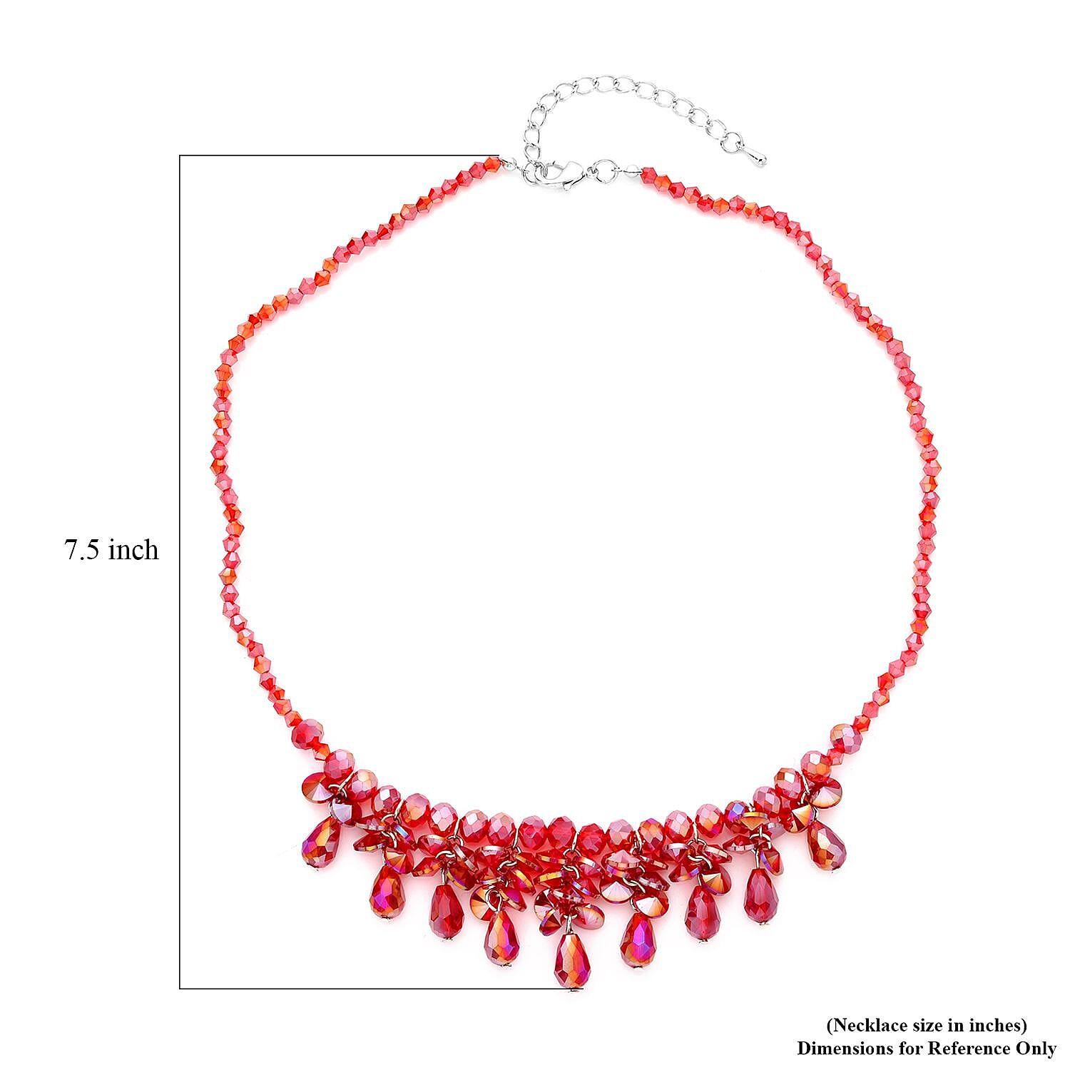 Red Aurora Borealis Glass Beaded Sparkle Necklace in Silvertone 18-20 Inches