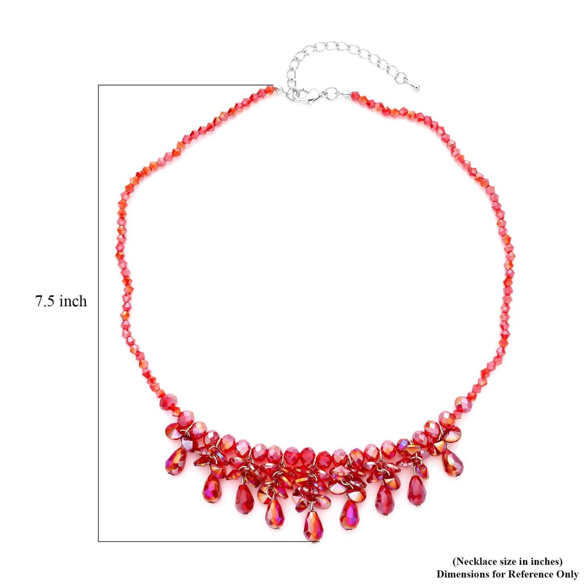 Red Aurora Borealis Glass Beaded Sparkle Necklace in Silvertone 18-20 Inches image number 4