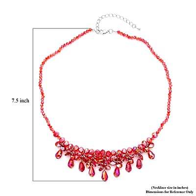 Red Aurora Borealis Glass Beaded Sparkle Necklace in Silvertone 18-20 Inches