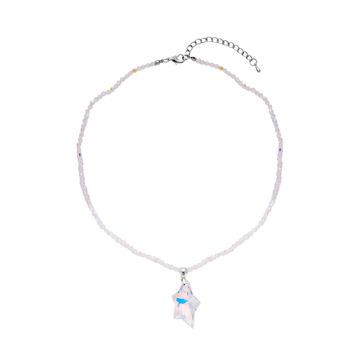 Simulated White Aurora Borealis Star Pendant with Beaded Necklace in Silvertone 20-22 Inches image number 0