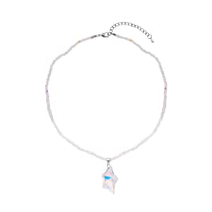Simulated White Aurora Borealis Star Pendant with Beaded Necklace 20-22 Inches in Silvertone