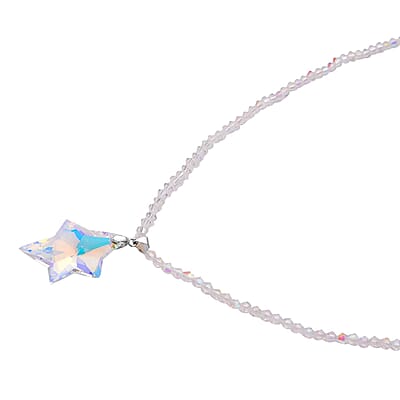 Simulated White Aurora Borealis Star Pendant with Beaded Necklace in Silvertone 20-22 Inches