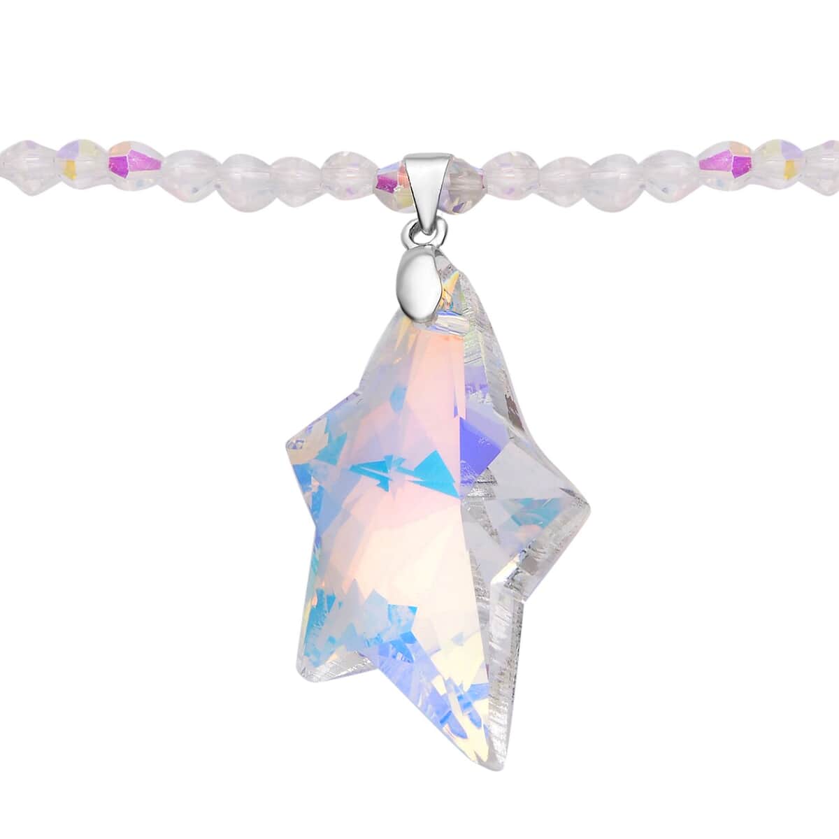 Simulated White Aurora Borealis Star Pendant with Beaded Necklace in Silvertone 20-22 Inches image number 3