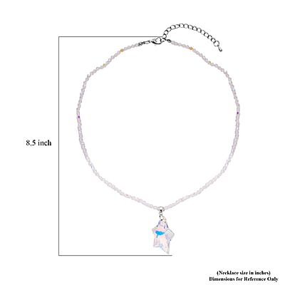 Simulated White Aurora Borealis Star Pendant with Beaded Necklace in Silvertone 20-22 Inches