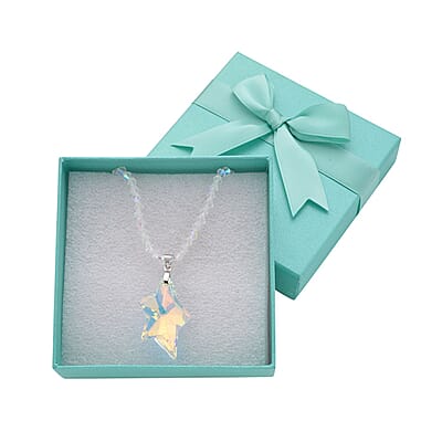 Simulated White Aurora Borealis Star Pendant with Beaded Necklace in Silvertone 20-22 Inches