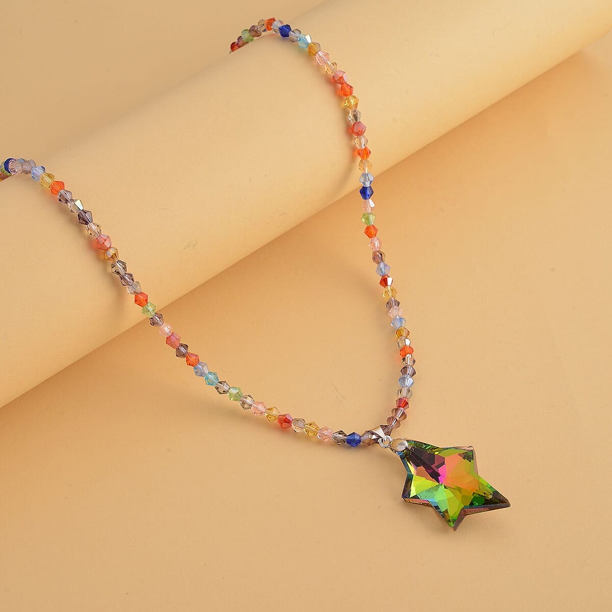 Simulated Multi Gemstone Star Pendant with Beaded Necklace in Silvertone 20-22 Inches image number 1