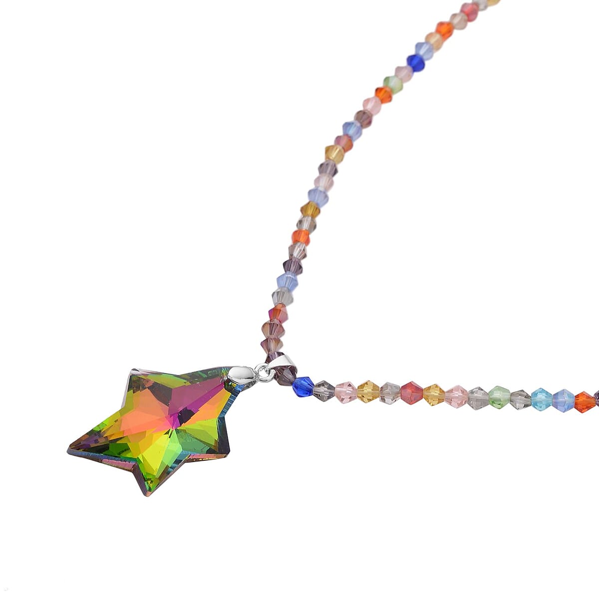 Simulated Multi Gemstone Star Pendant with Beaded Necklace in Silvertone 20-22 Inches image number 2