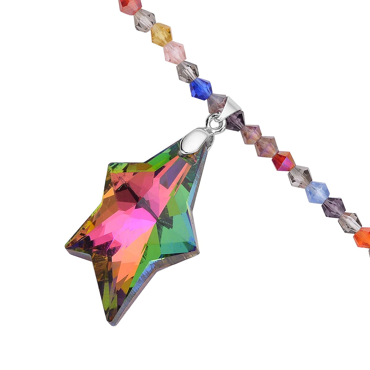 Simulated Multi Gemstone Star Pendant with Beaded Necklace in Silvertone 20-22 Inches image number 3