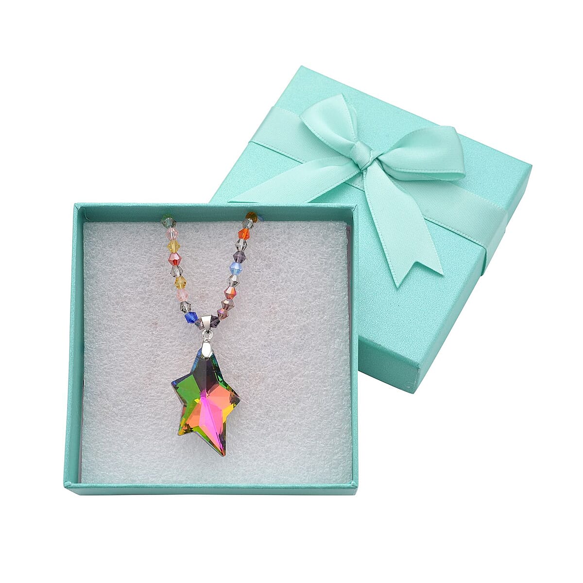 Simulated Multi Gemstone Star Pendant with Beaded Necklace in Silvertone 20-22 Inches image number 5