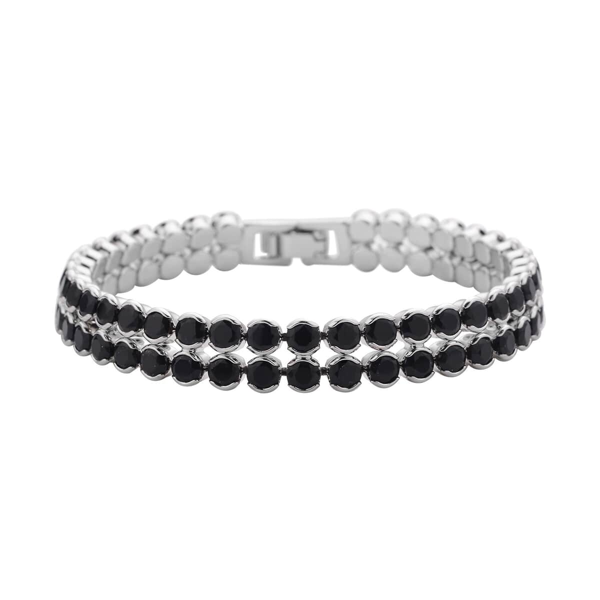 Simulated Black Diamond Double Row Tennis Bracelet in Silvertone (7.25 In) image number 0