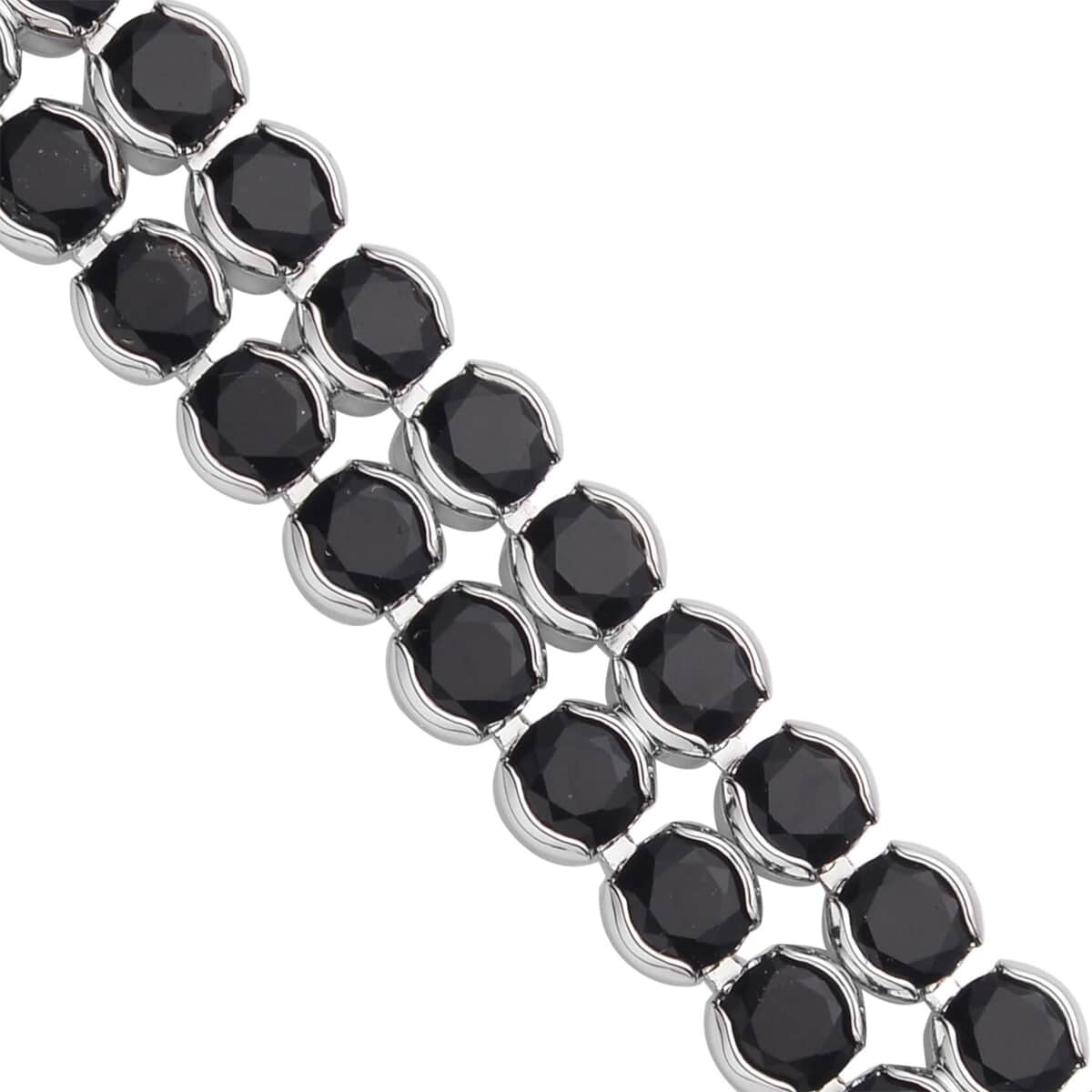 Simulated Black Diamond Double Row Tennis Bracelet in Silvertone (7.25 In) image number 2