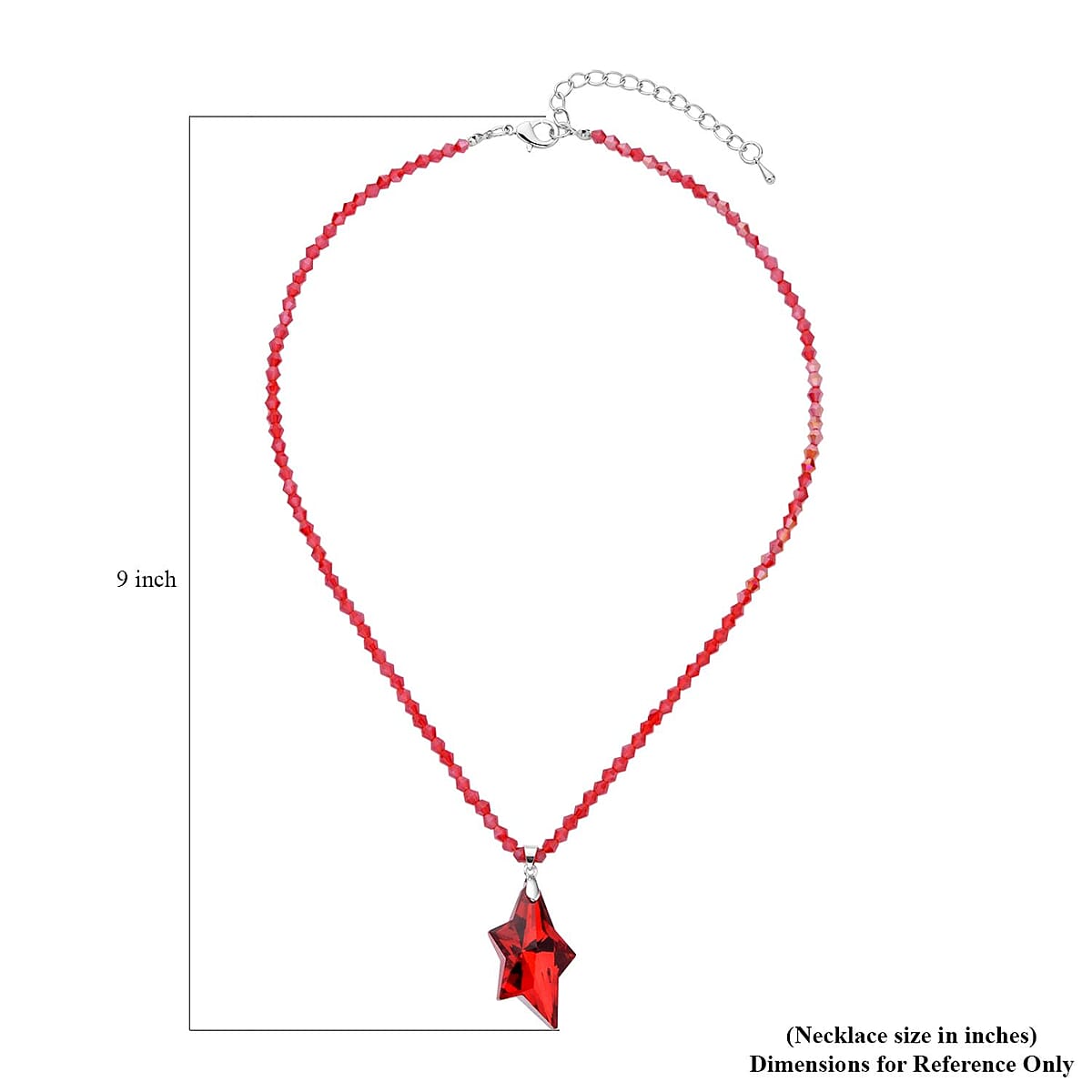 Simulated Ruby Star Pendant with Beaded Necklace in Silvertone 20-22 Inches image number 4