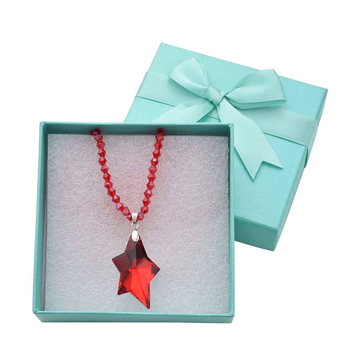 Simulated Ruby Star Pendant with Beaded Necklace in Silvertone 20-22 Inches image number 5