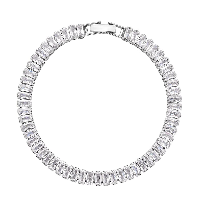 Simulated Diamond Tennis Bracelet in Silvertone (6.50 In) 25.00 ctw