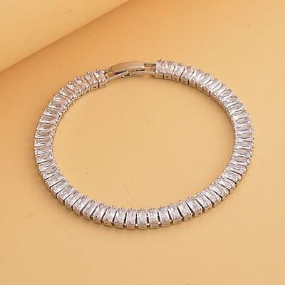Simulated Diamond Tennis Bracelet in Silvertone (6.50 In) 25.00 ctw