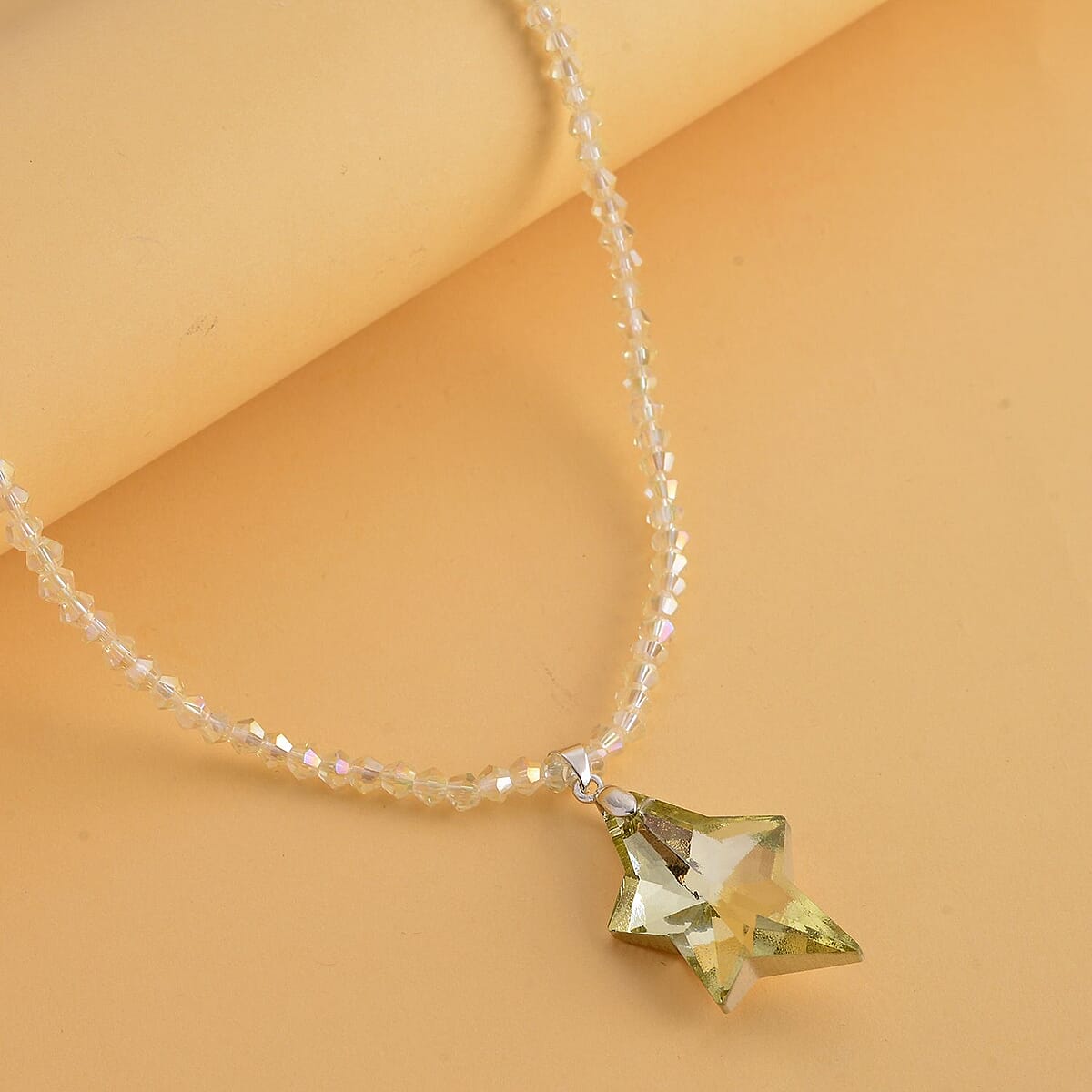 Simulated Yellow Sapphire Star Pendant with Beaded Necklace in Silvertone 20-22 Inches image number 1