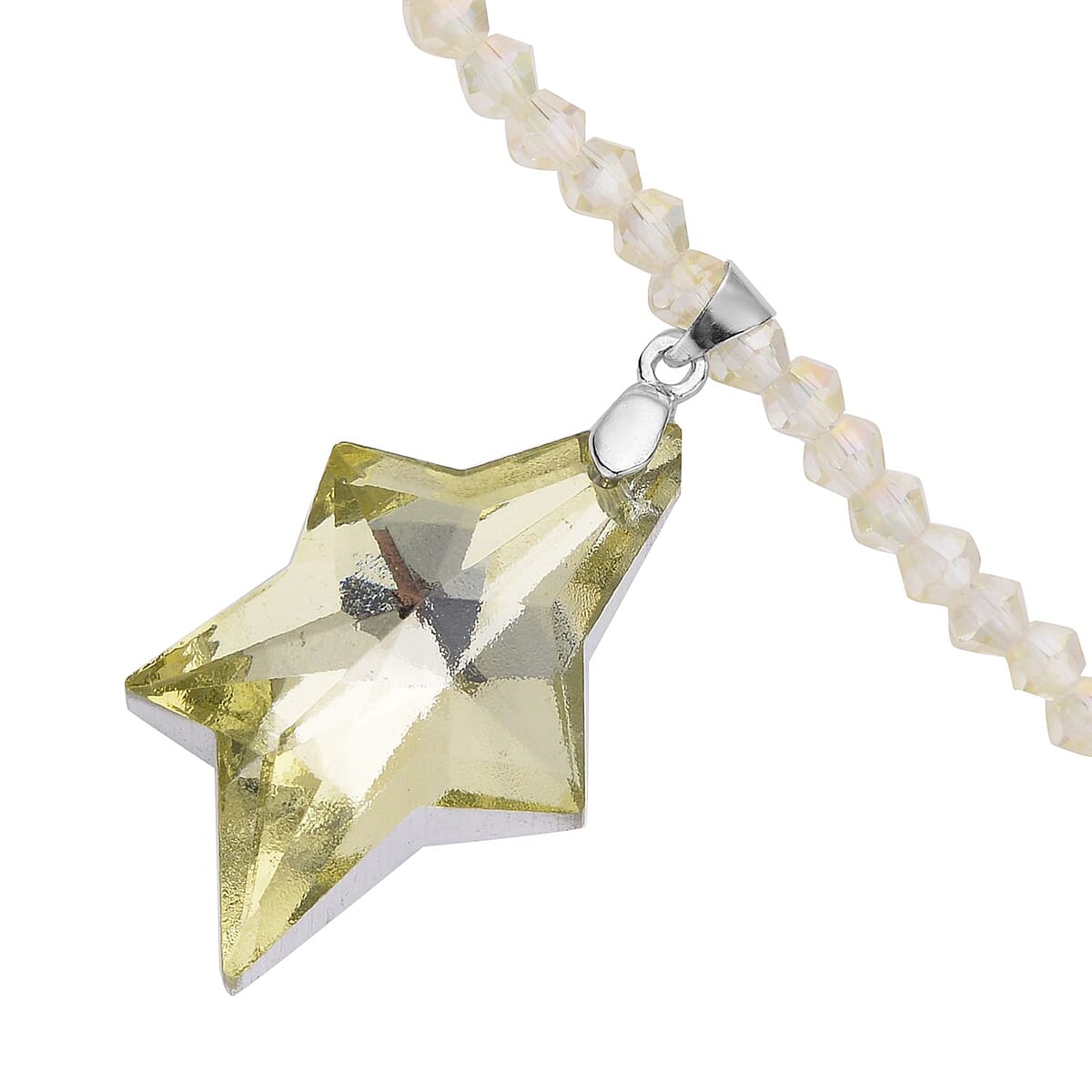 Simulated Yellow Sapphire Star Pendant with Beaded Necklace in Silvertone 20-22 Inches image number 3