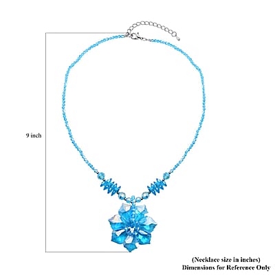 Blue Magic Color Glass Beaded Floral Necklace 20-22 Inches in Silvertone