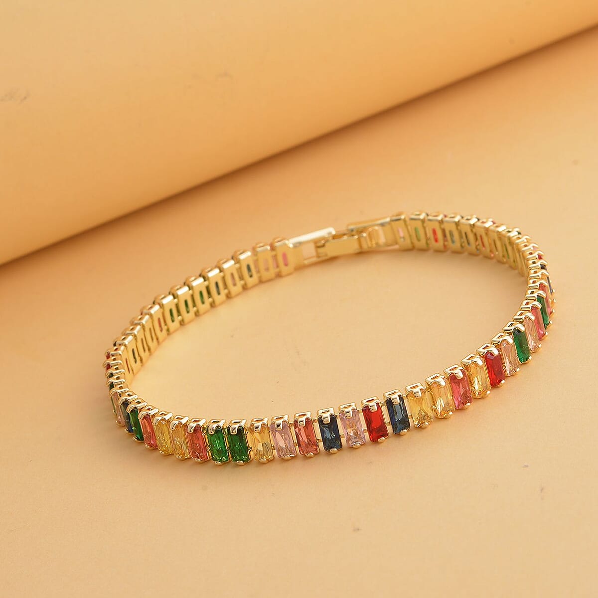 Simulated Multi Color Diamond Tennis Bracelet in Goldtone (8.00 In) 25.00 ctw image number 1