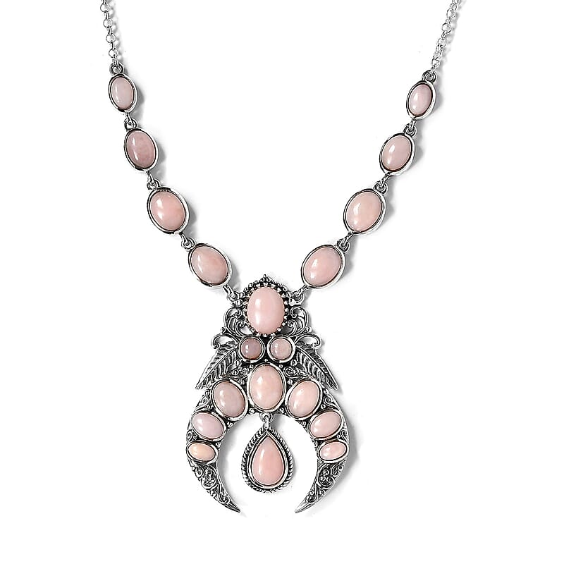 Artisan Crafted Peruvian Pink Opal Necklace 18 Inches in Sterling Silver 13.25 ctw