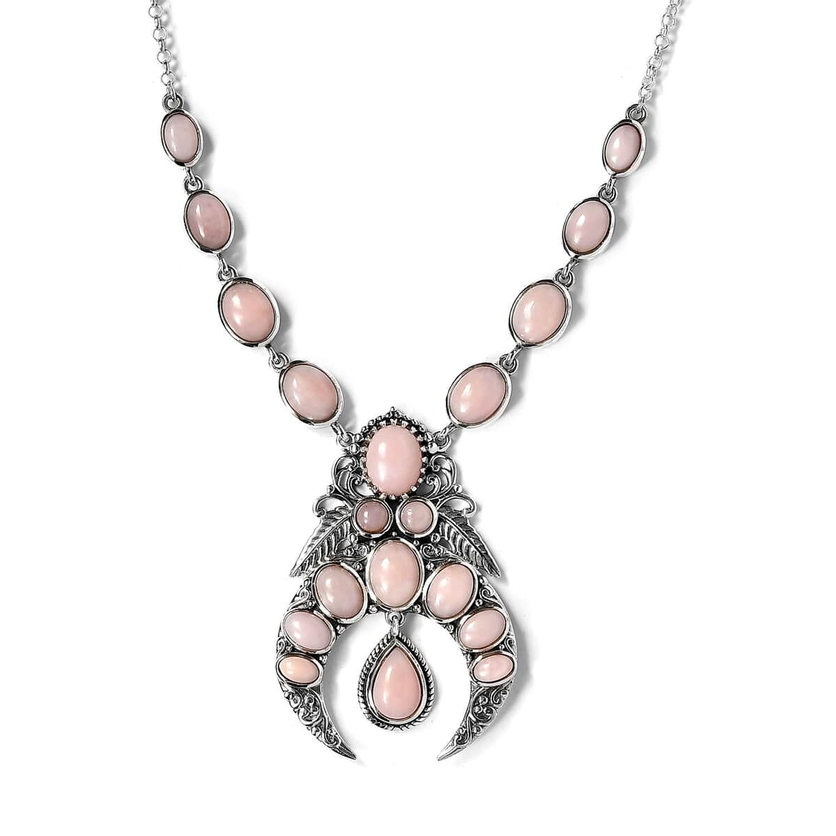 Artisan Crafted Peruvian Pink Opal Necklace 18 Inches in Sterling Silver 13.25 ctw image number 0