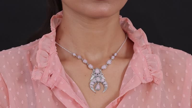 Artisan Crafted Peruvian Pink Opal Necklace 18 Inches in Sterling Silver 13.25 ctw