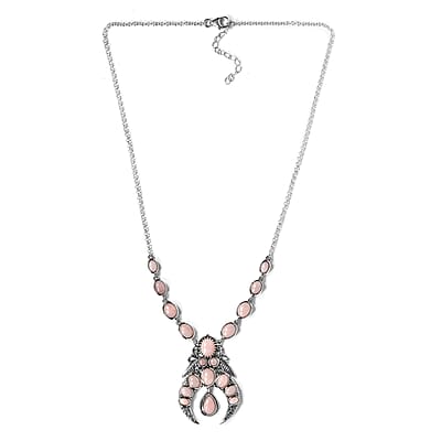 Artisan Crafted Peruvian Pink Opal Necklace 18 Inches in Sterling Silver 13.25 ctw