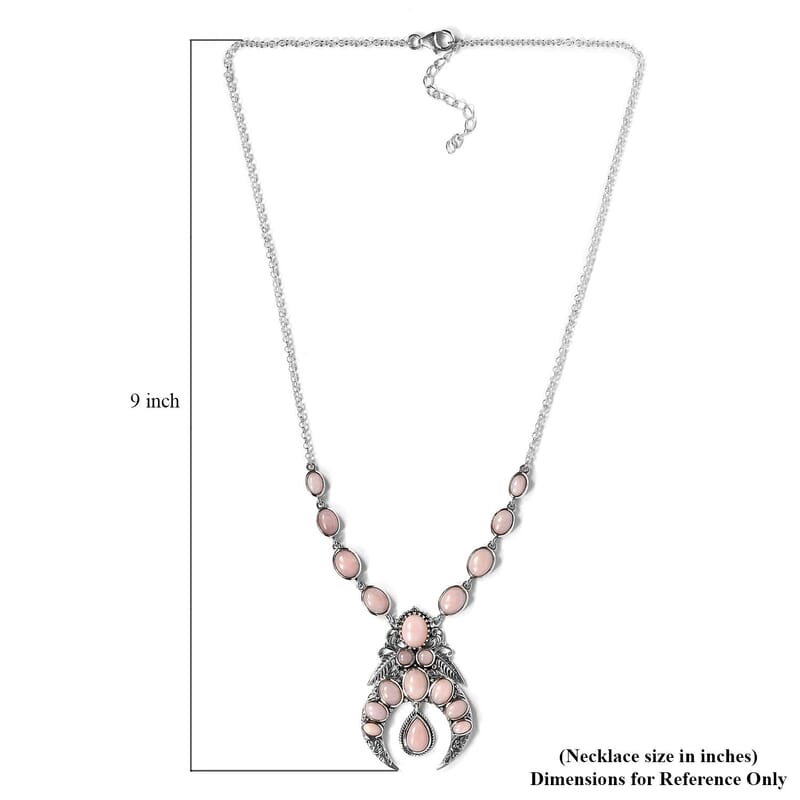 Artisan Crafted Peruvian Pink Opal Necklace 18 Inches in Sterling Silver 13.25 ctw