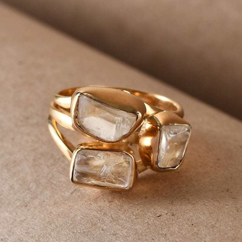 Artisan Crafted Polki Cut Turkizite 3 Stone Ring in Vermeil Yellow Gold Over Sterling Silver (Size 10.0) 3.00 ctw