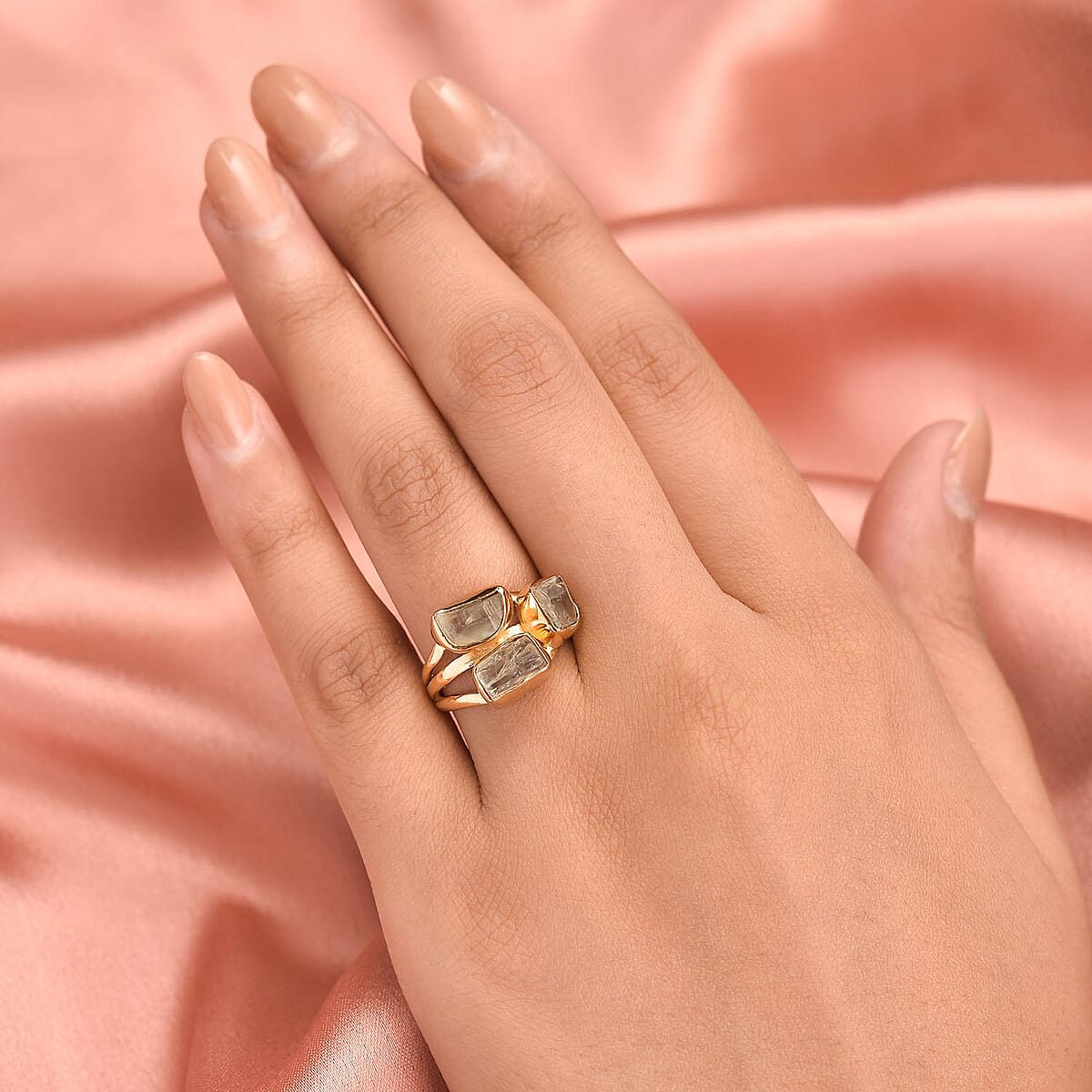 Artisan Crafted Polki Cut Turkizite 3 Stone Ring in Vermeil YG Over Sterling Silver (Size 10.0) 3.00 ctw image number 2