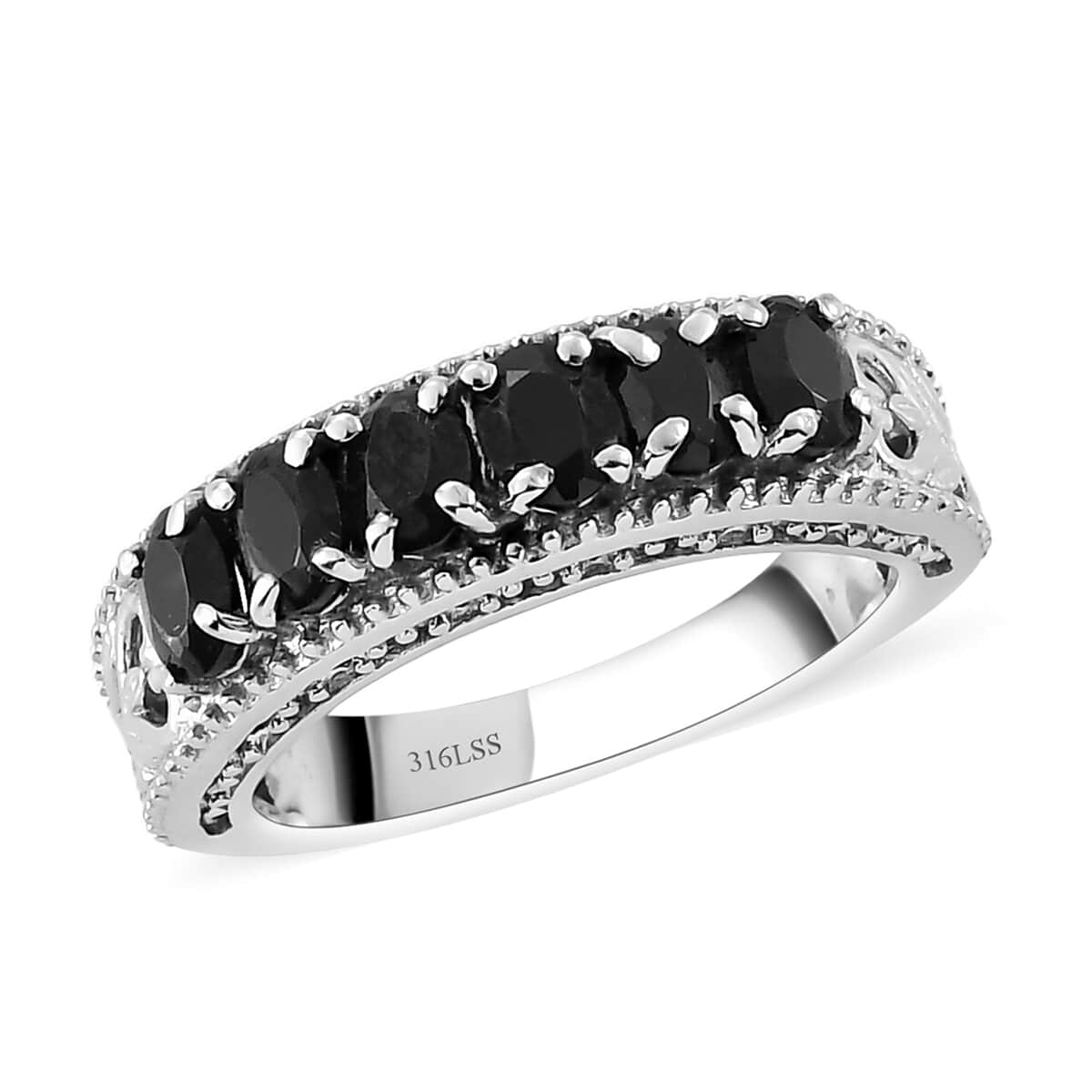 Natural Thai Black Spinel Ring in Stainless Steel (Size 5.0) 1.40 ctw image number 0