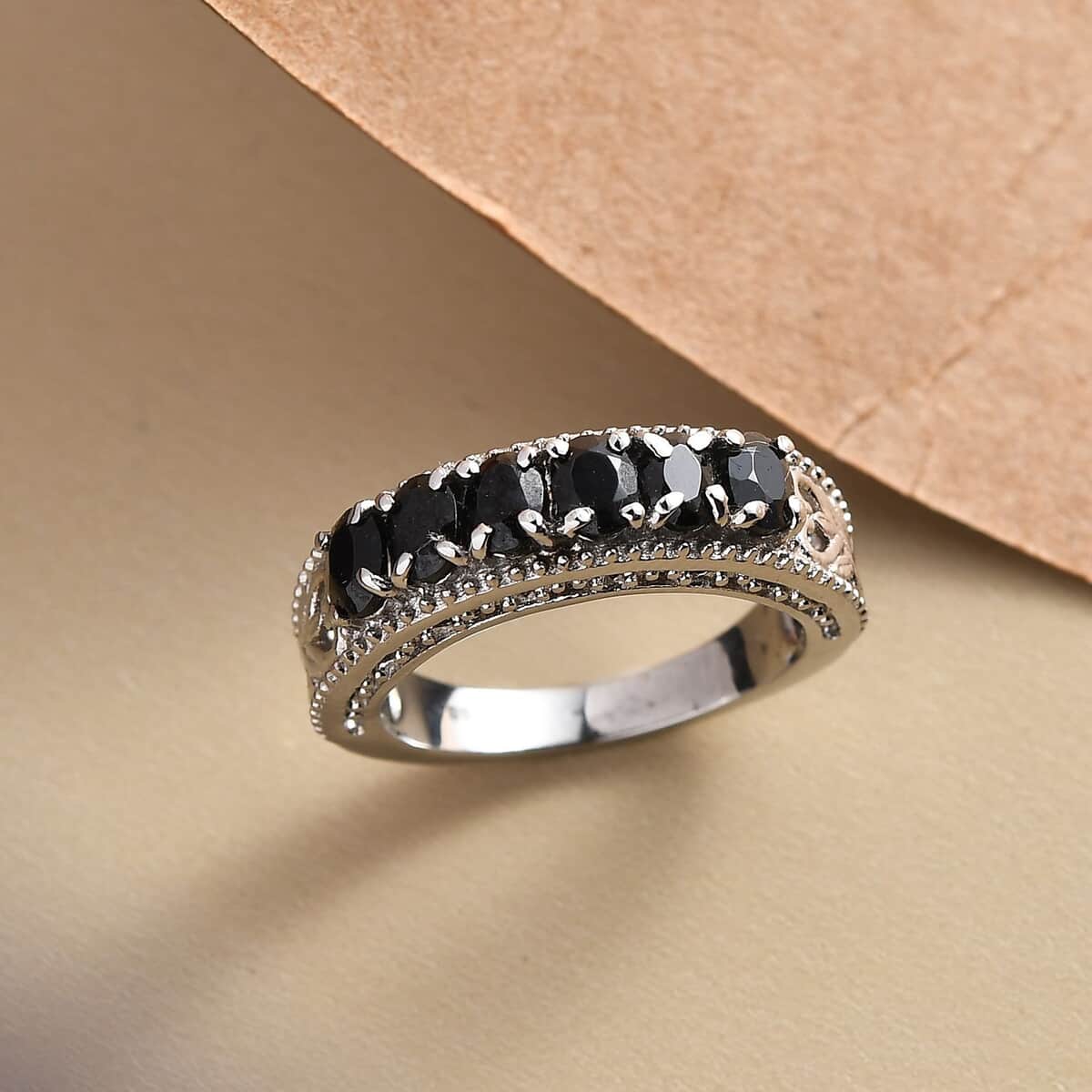 Natural Thai Black Spinel Ring in Stainless Steel (Size 5.0) 1.40 ctw image number 1