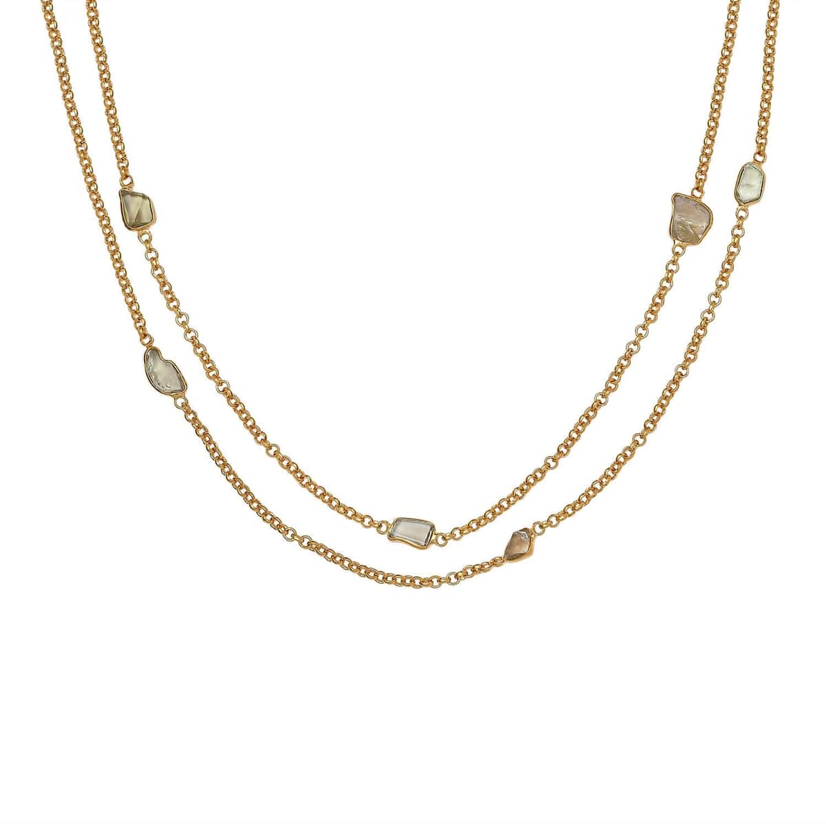 Artisan Crafted Polki Cut Turkizite Station Necklace 40 Inches in Vermeil Yellow Gold Over Sterling Silver 13.50 ctw image number 0