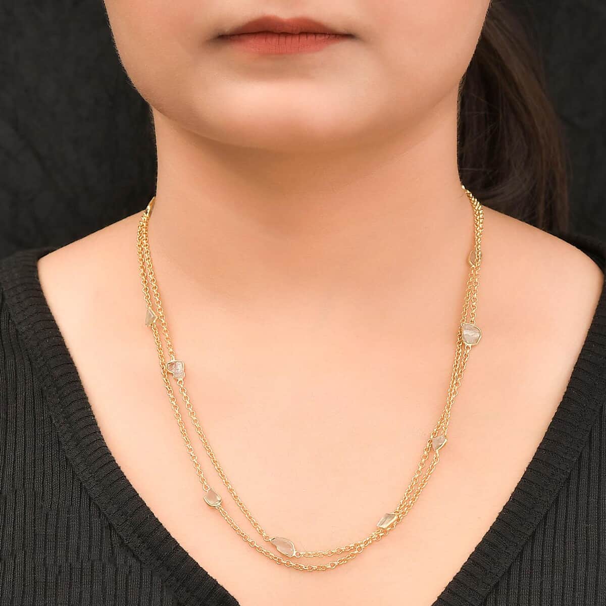 Artisan Crafted Polki Cut Turkizite Station Necklace 40 Inches in Vermeil Yellow Gold Over Sterling Silver 13.50 ctw image number 2