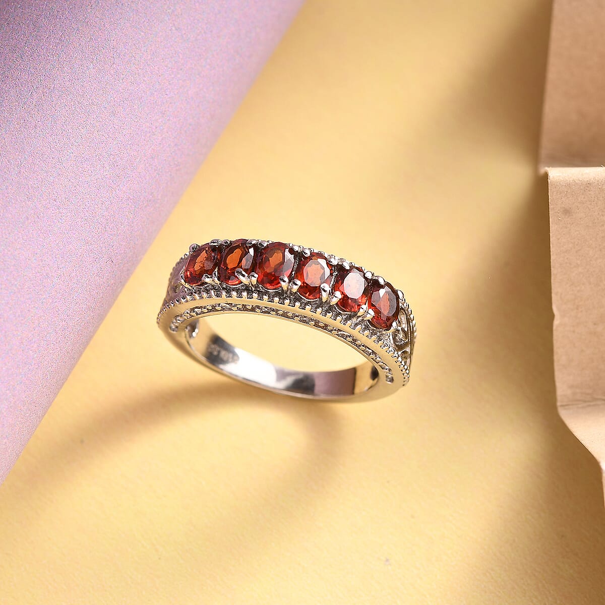 Mozambique Garnet Ring in Stainless Steel (Size 6.0) 1.25 ctw , Tarnish-Free, Waterproof, Sweat Proof Jewelry image number 1