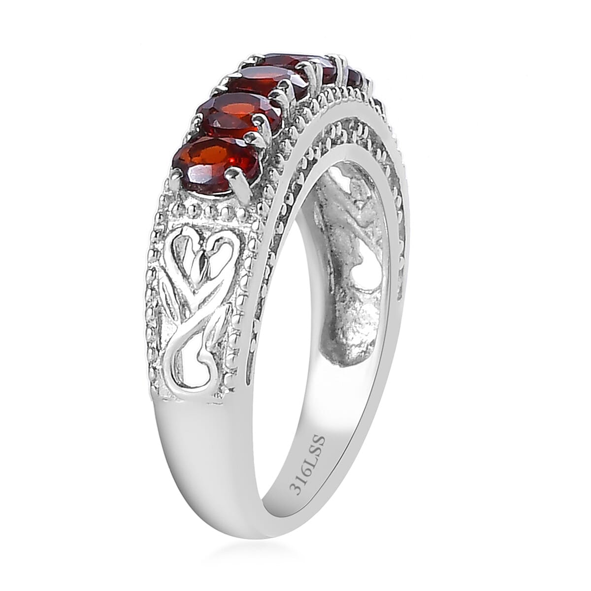 Mozambique Garnet Ring in Stainless Steel (Size 6.0) 1.25 ctw , Tarnish-Free, Waterproof, Sweat Proof Jewelry image number 3