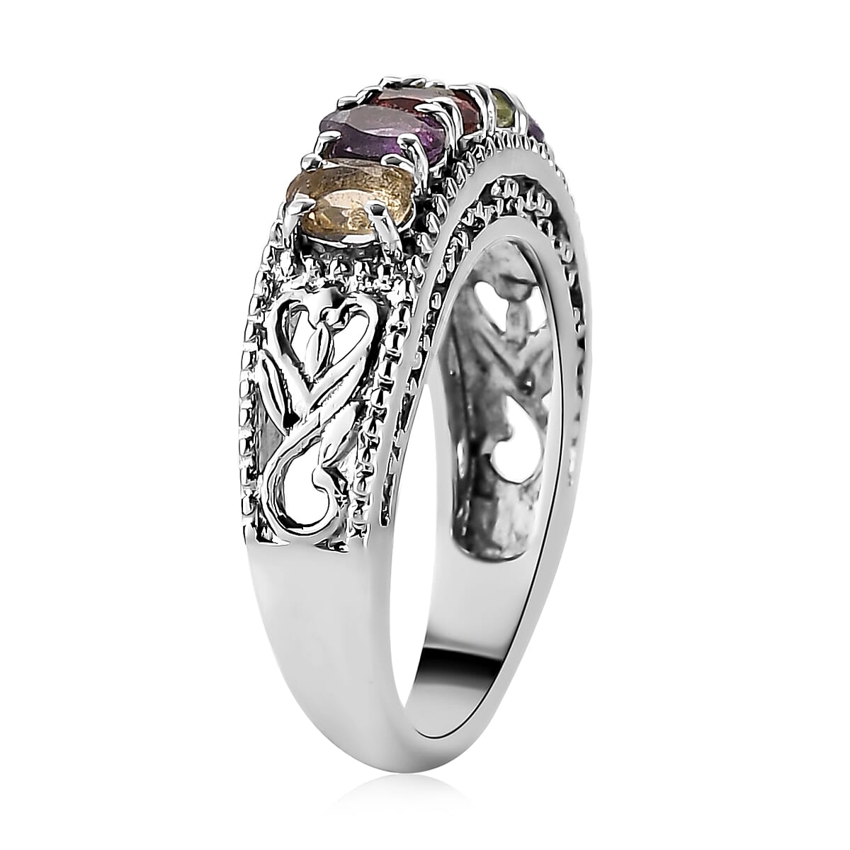 Multi Gemstone Ring in Stainless Steel (Size 10.0) 1.25 ctw | Tarnish-Free, Waterproof, Sweat Proof Jewelry image number 3