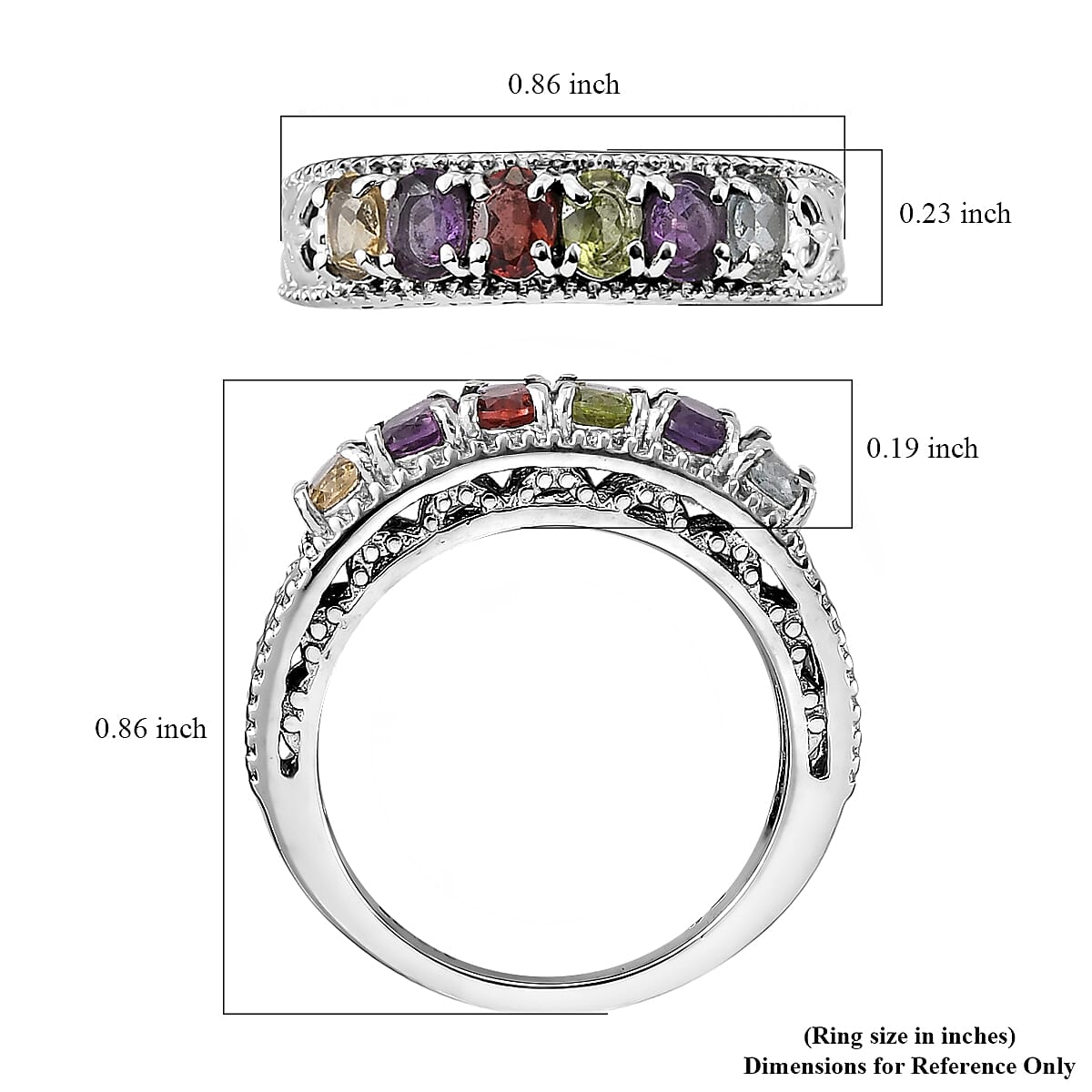 Multi Gemstone Ring in Stainless Steel (Size 10.0) 1.25 ctw | Tarnish-Free, Waterproof, Sweat Proof Jewelry image number 5