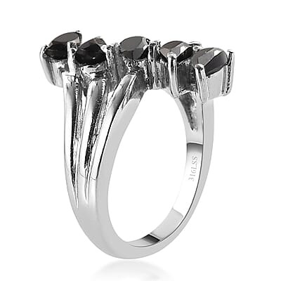 Thai Black Spinel 5 Stone Ring Stainless Steel (Size 10.0) 1.50 ctw | Tarnish-Free, Waterproof, Sweat Proof Jewelry