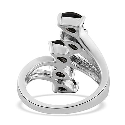 Thai Black Spinel 5 Stone Ring Stainless Steel (Size 10.0) 1.50 ctw | Tarnish-Free, Waterproof, Sweat Proof Jewelry