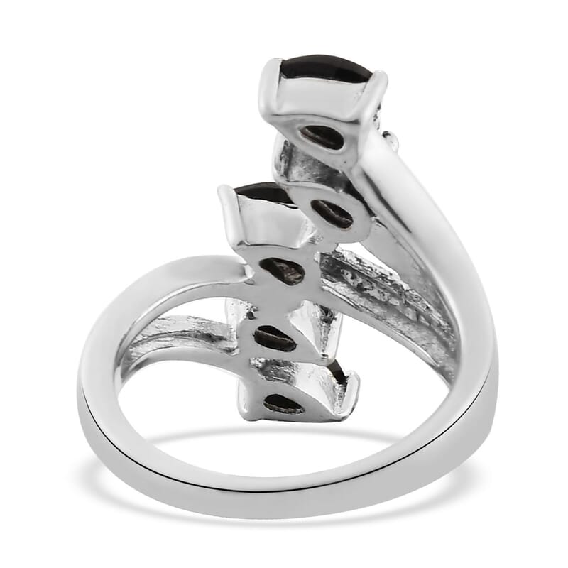 Thai Black Spinel 5 Stone Ring Stainless Steel (Size 10.0) 1.50 ctw | Tarnish-Free, Waterproof, Sweat Proof Jewelry