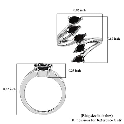 Thai Black Spinel 5 Stone Ring Stainless Steel (Size 10.0) 1.50 ctw | Tarnish-Free, Waterproof, Sweat Proof Jewelry