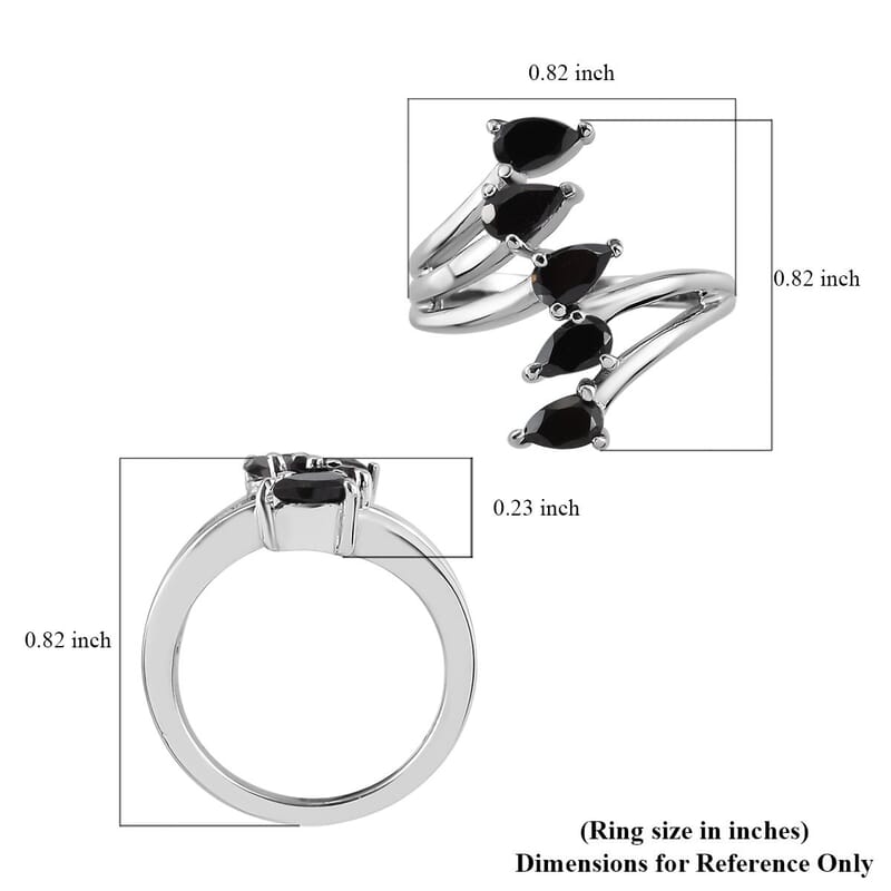 Thai Black Spinel 5 Stone Ring Stainless Steel (Size 10.0) 1.50 ctw | Tarnish-Free, Waterproof, Sweat Proof Jewelry