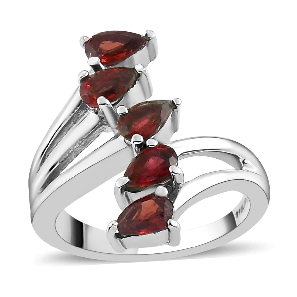 Mozambique Garnet 5 Stone Ring in Stainless Steel (Size 5.0) 1.35 ctw | Tarnish-Free, Waterproof, Sweat Proof Jewelry image number 0