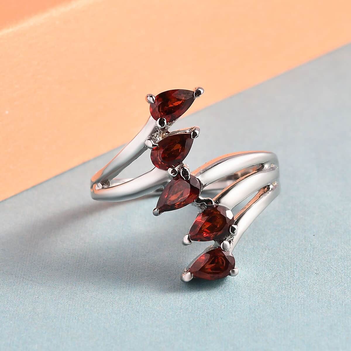 Mozambique Garnet 5 Stone Ring in Stainless Steel (Size 5.0) 1.35 ctw | Tarnish-Free, Waterproof, Sweat Proof Jewelry image number 1