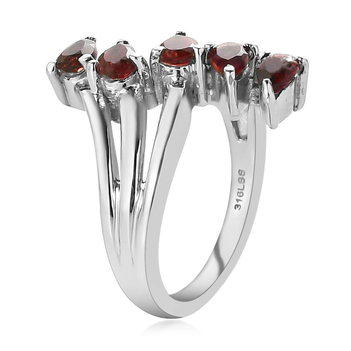 Mozambique Garnet 5 Stone Ring in Stainless Steel (Size 5.0) 1.35 ctw | Tarnish-Free, Waterproof, Sweat Proof Jewelry image number 3