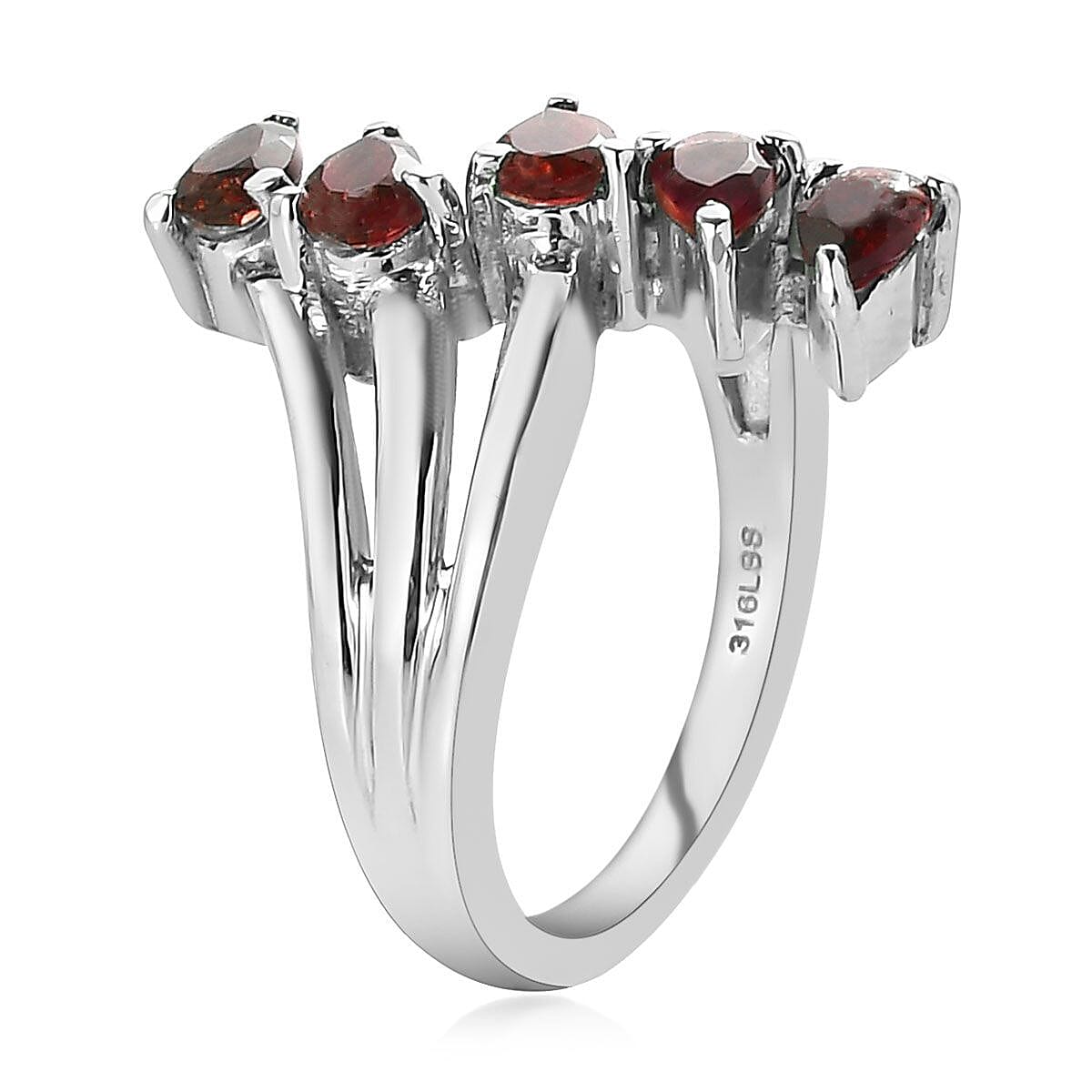 Mozambique Garnet 5 Stone Ring in Stainless Steel (Size 7.0) 1.35 ctw | Tarnish-Free, Waterproof, Sweat Proof Jewelry image number 3