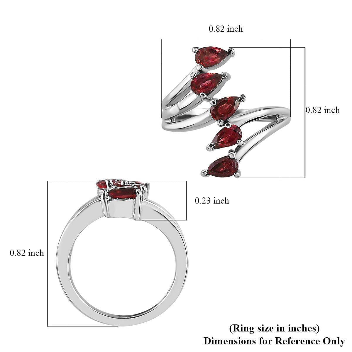 Mozambique Garnet 5 Stone Ring in Stainless Steel (Size 9.0) 1.35 ctw | Tarnish-Free, Waterproof, Sweat Proof Jewelry image number 5