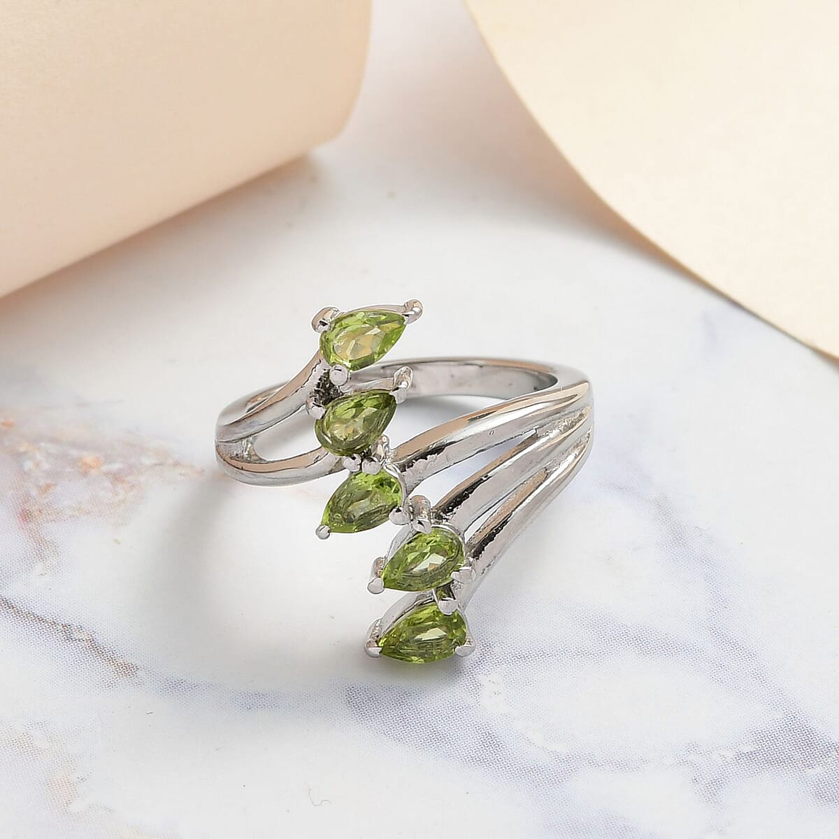 Peridot 5 Stone Ring in Stainless Steel (Size 7.0) 1.25 ctw | Tarnish-Free, Waterproof, Sweat Proof Jewelry image number 1